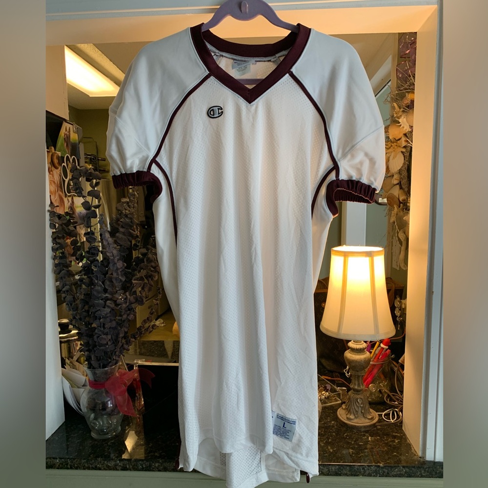 Champion Jersey Dress size Large. White w/ burgundy trim. CUTE!! 🥰